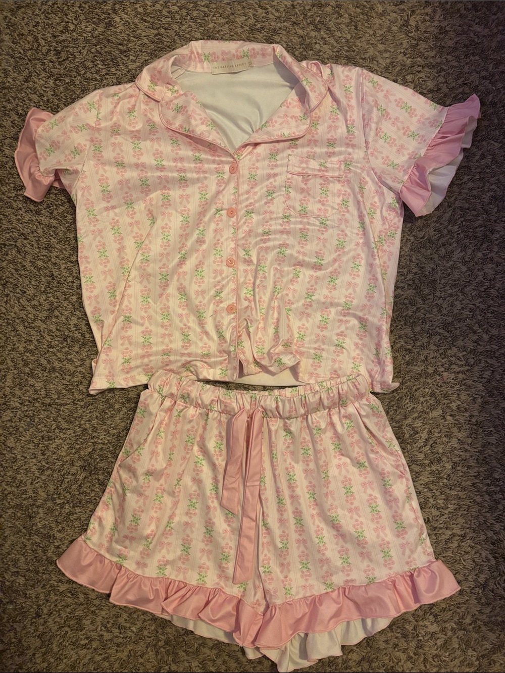 NWOT Pink Floral Ruffle Pajama Set